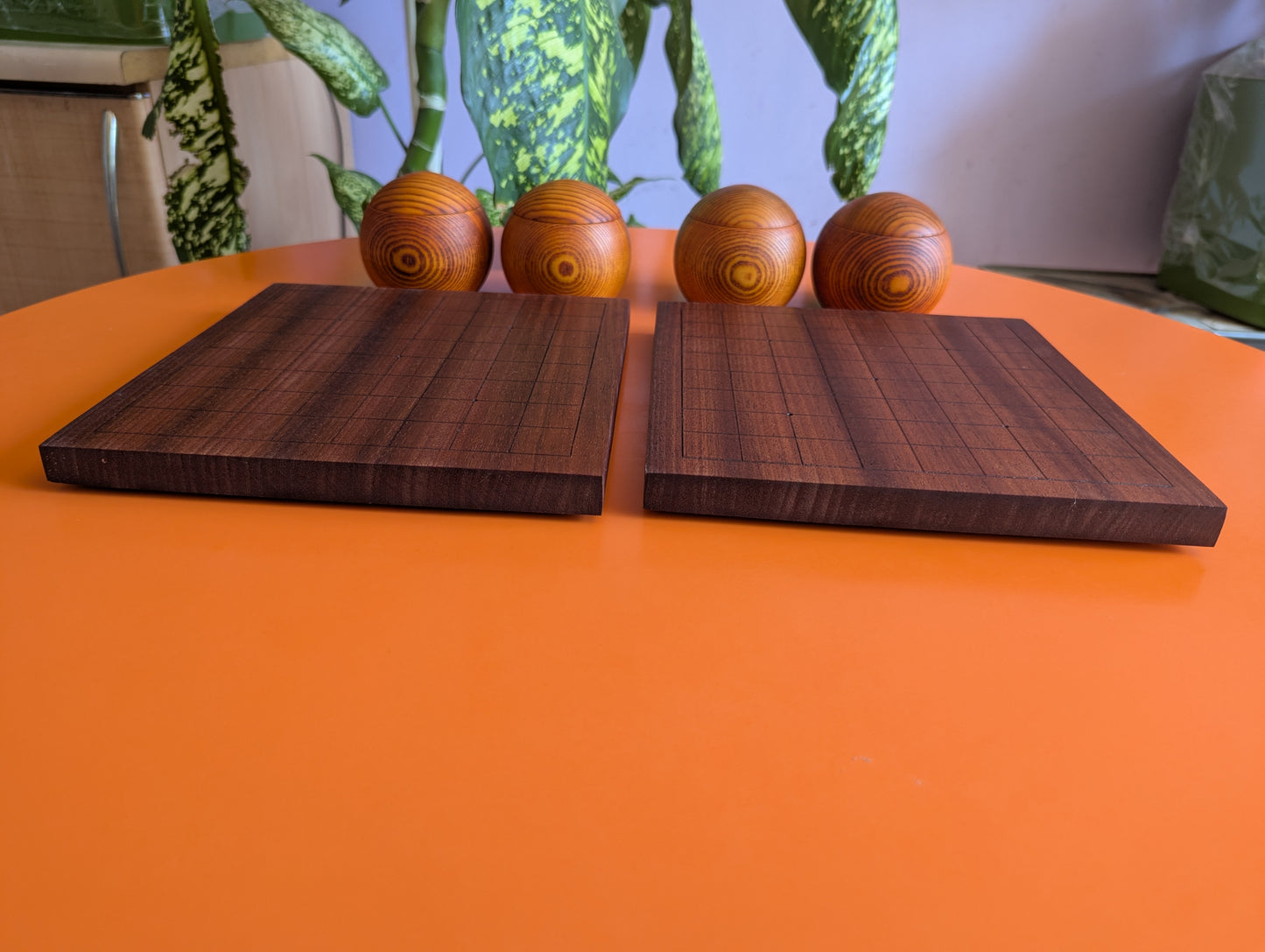 Mahogany wood 9x9 game Go set. Hand carved solid wood Goban.