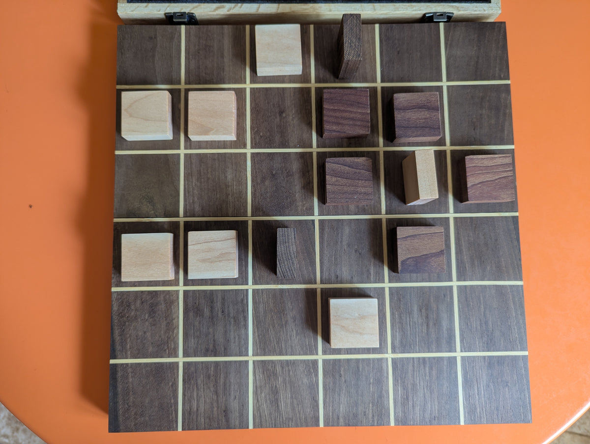 Foldable wooden Tak game set. 14" Walnut wood board