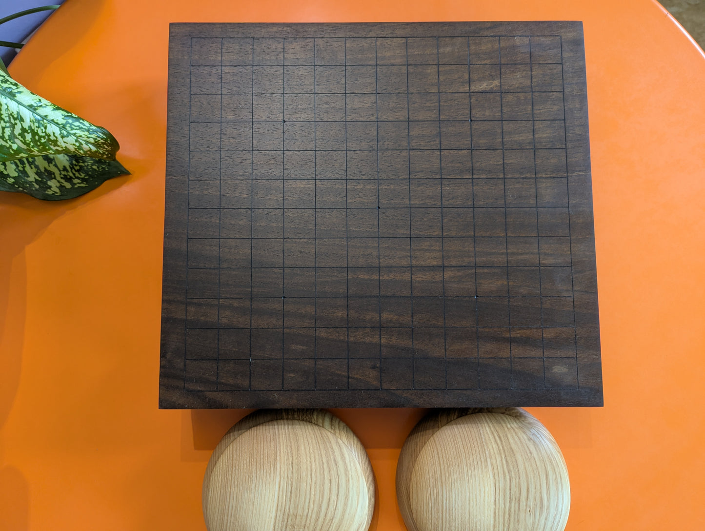 13x13 solid Walnut game Go board. Hand carved lines