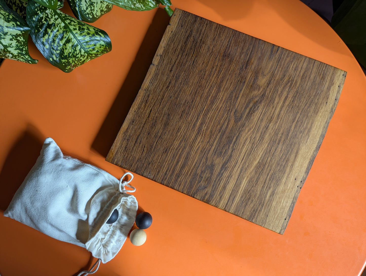 Handmade Twelve/Nine men's Morris game set. Solid oak wood board with live egde.