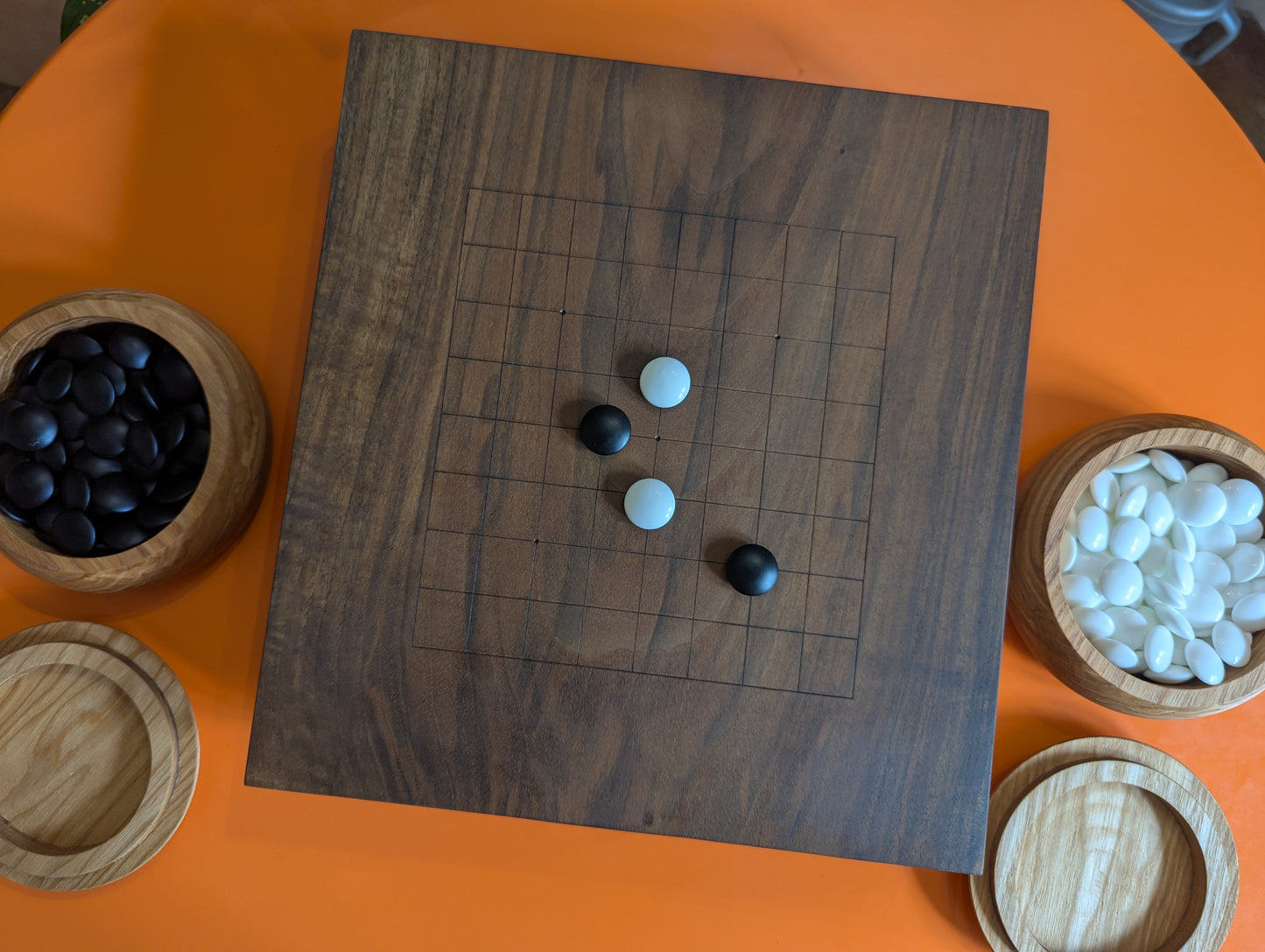 Reversible 13x13 & 9x9 solid walnut game Go set