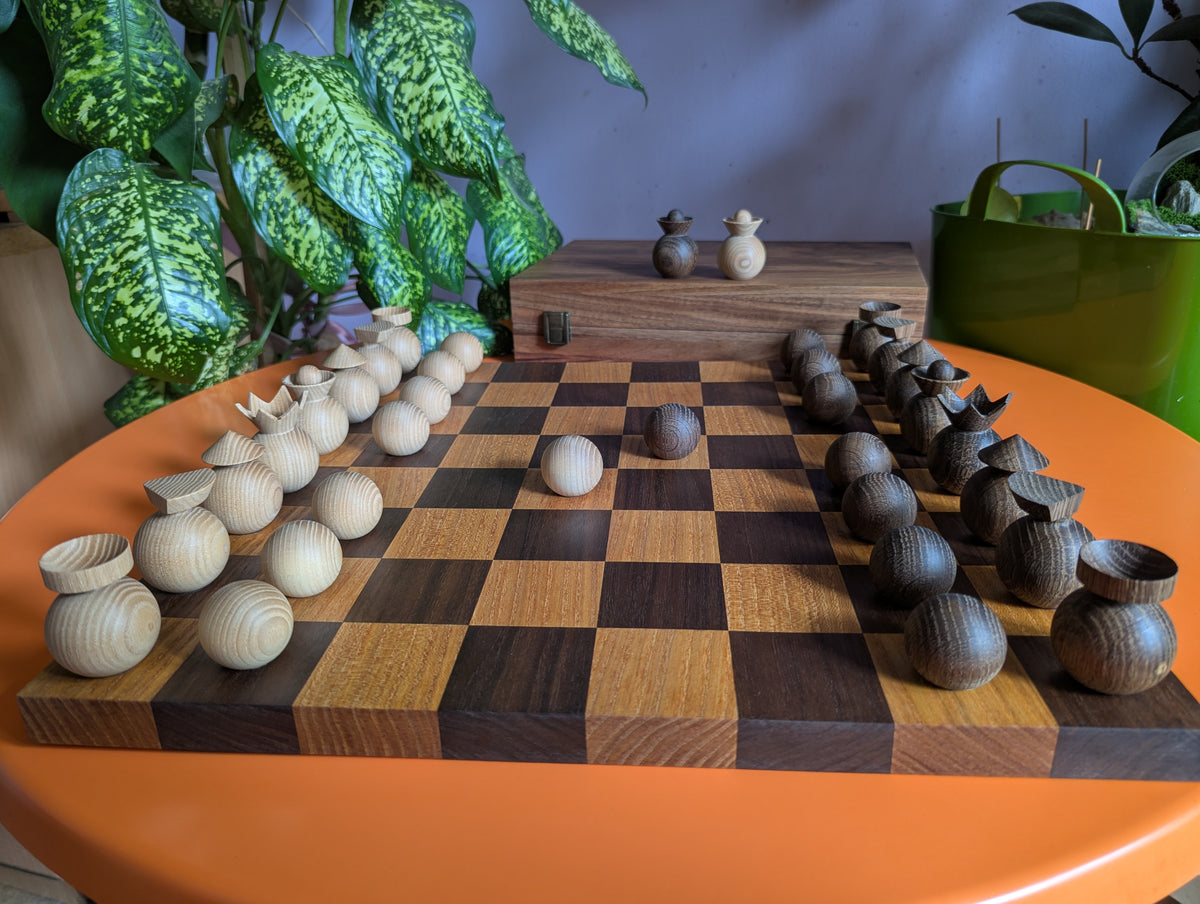 Modern minimalist chess set, 2022, Ukraine. Handmade wooden chess