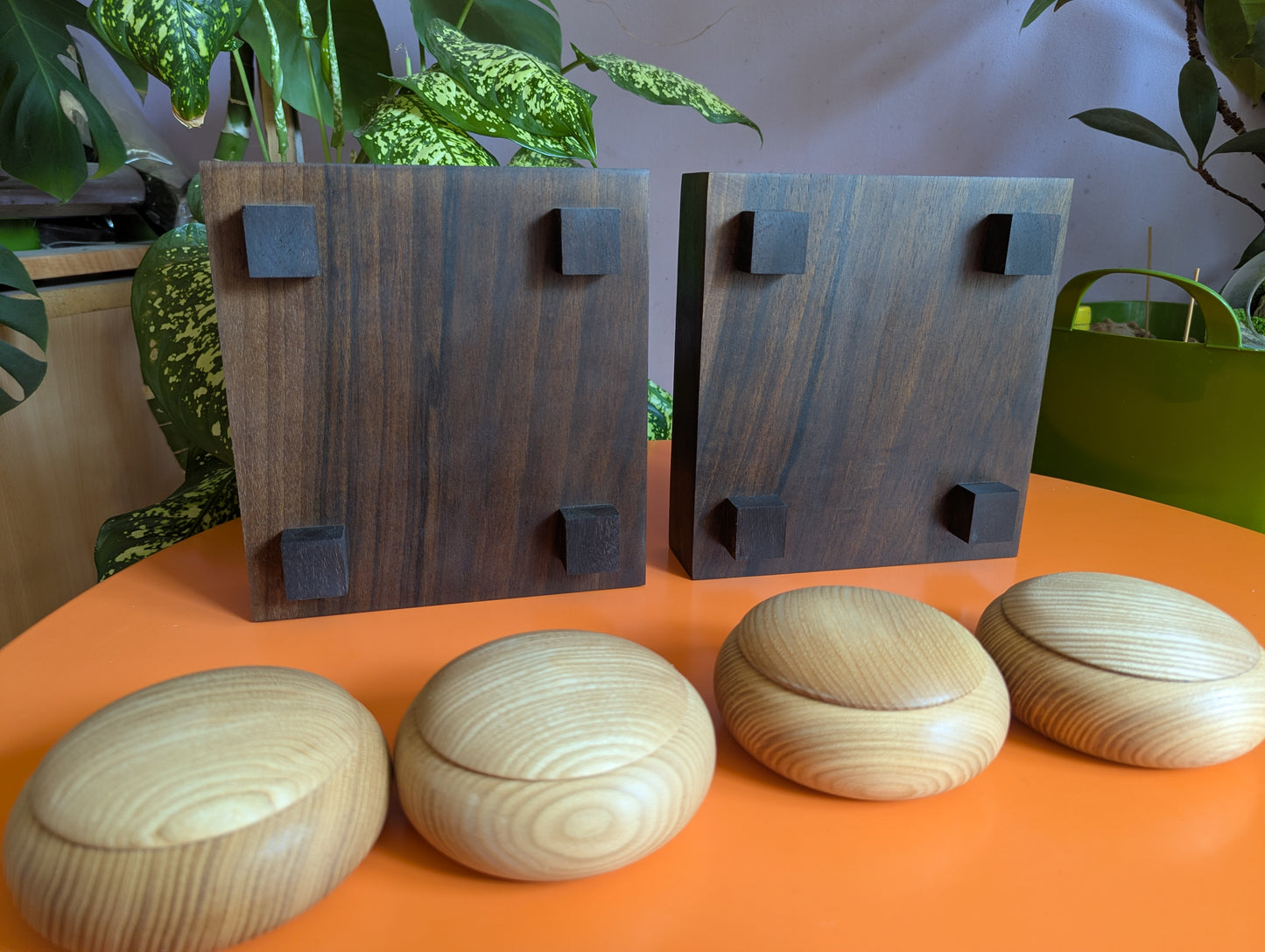 Solid walnut 9x9 Goban. Hand carved game Go board