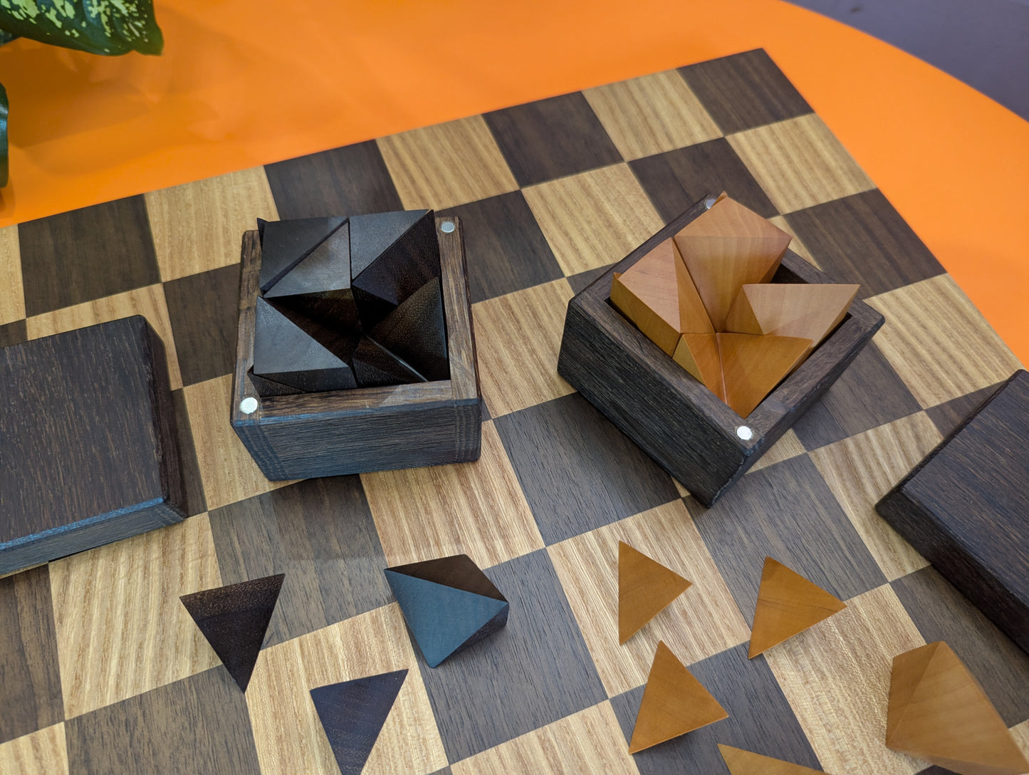 Cubic Chess Set by Charles O. Perry. Handmade wooden reproduction
