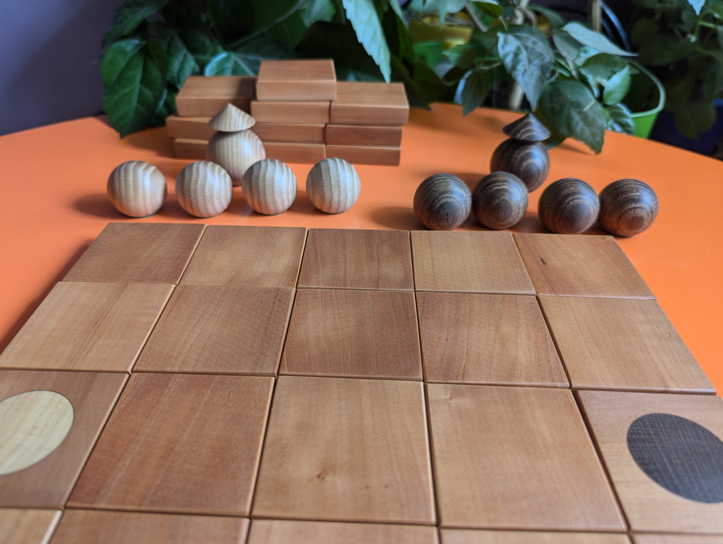 Onitama wooden game set. Pear wood tiles. Martial arts game.