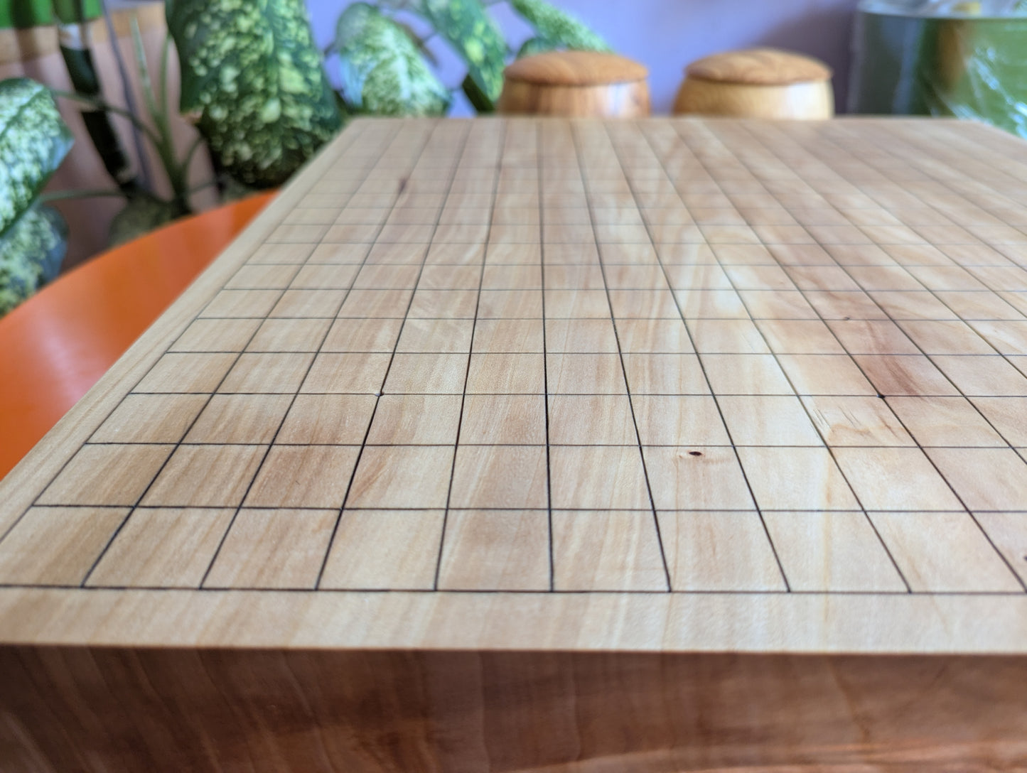 Full Goban solid wood hand carved 19x19 game Go board. Hardwood board