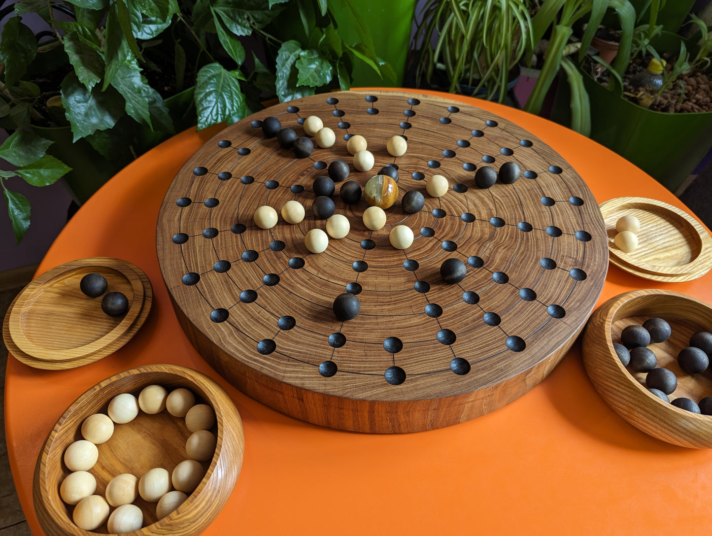 Handmade Fidchell game set. 18.75" round solid elm board