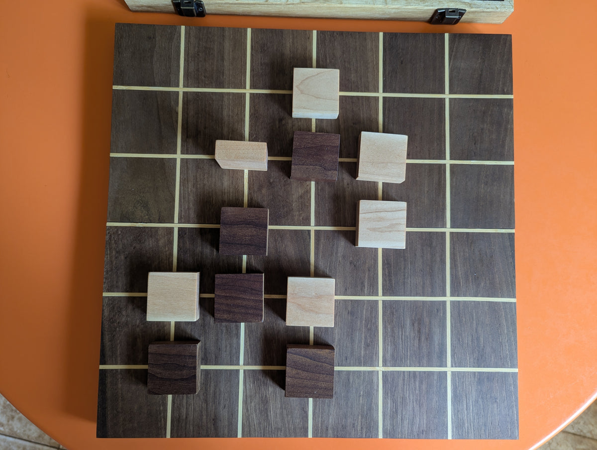 Foldable wooden Tak game set. 14" Walnut wood board