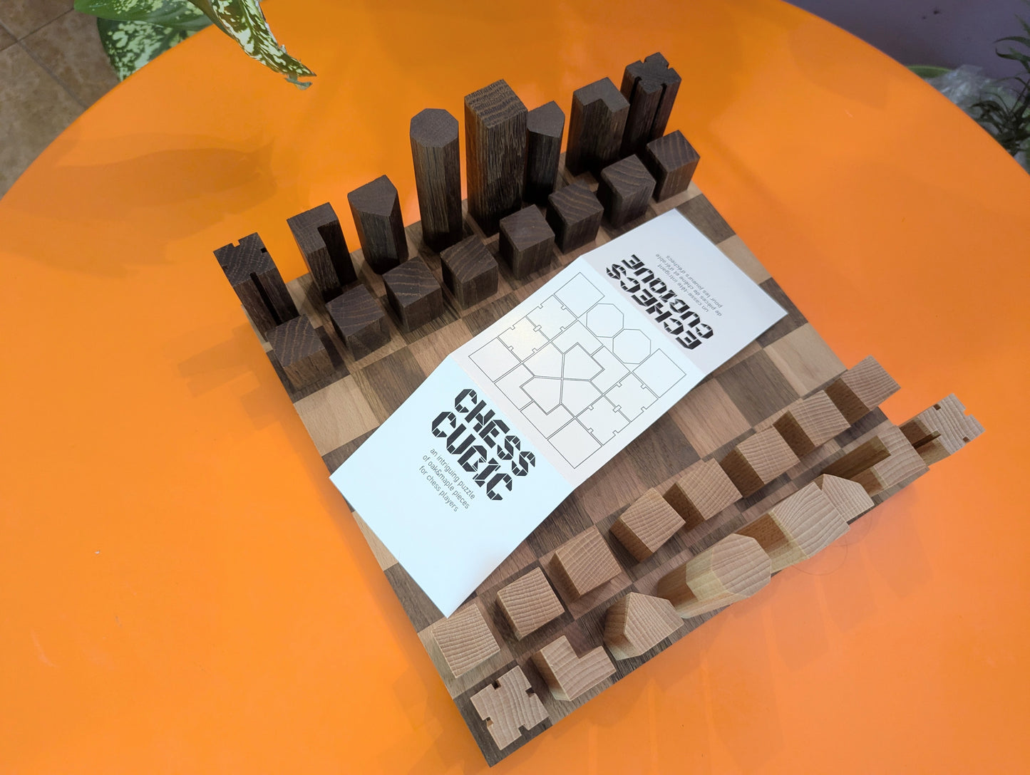 Puzzle Cubic Chess Set. Wooden handmade Modern chess