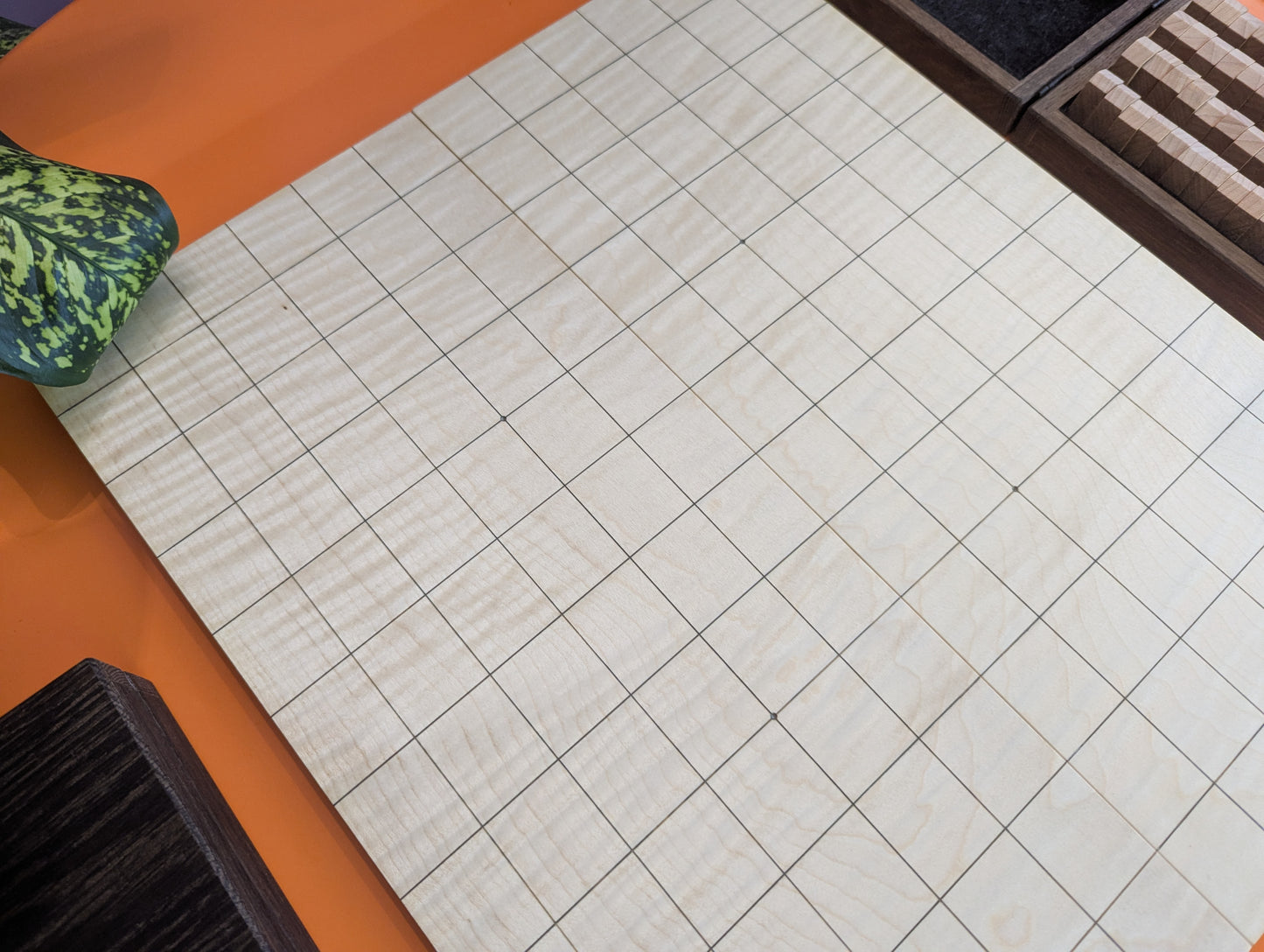 Foldable Chu Shogi game set. Handmade borderless solid Maple Middle Shogi