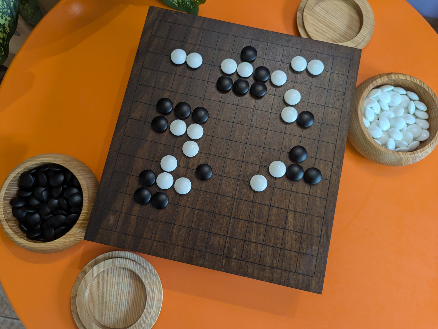 13x13 solid Walnut game Go board. Hand carved lines
