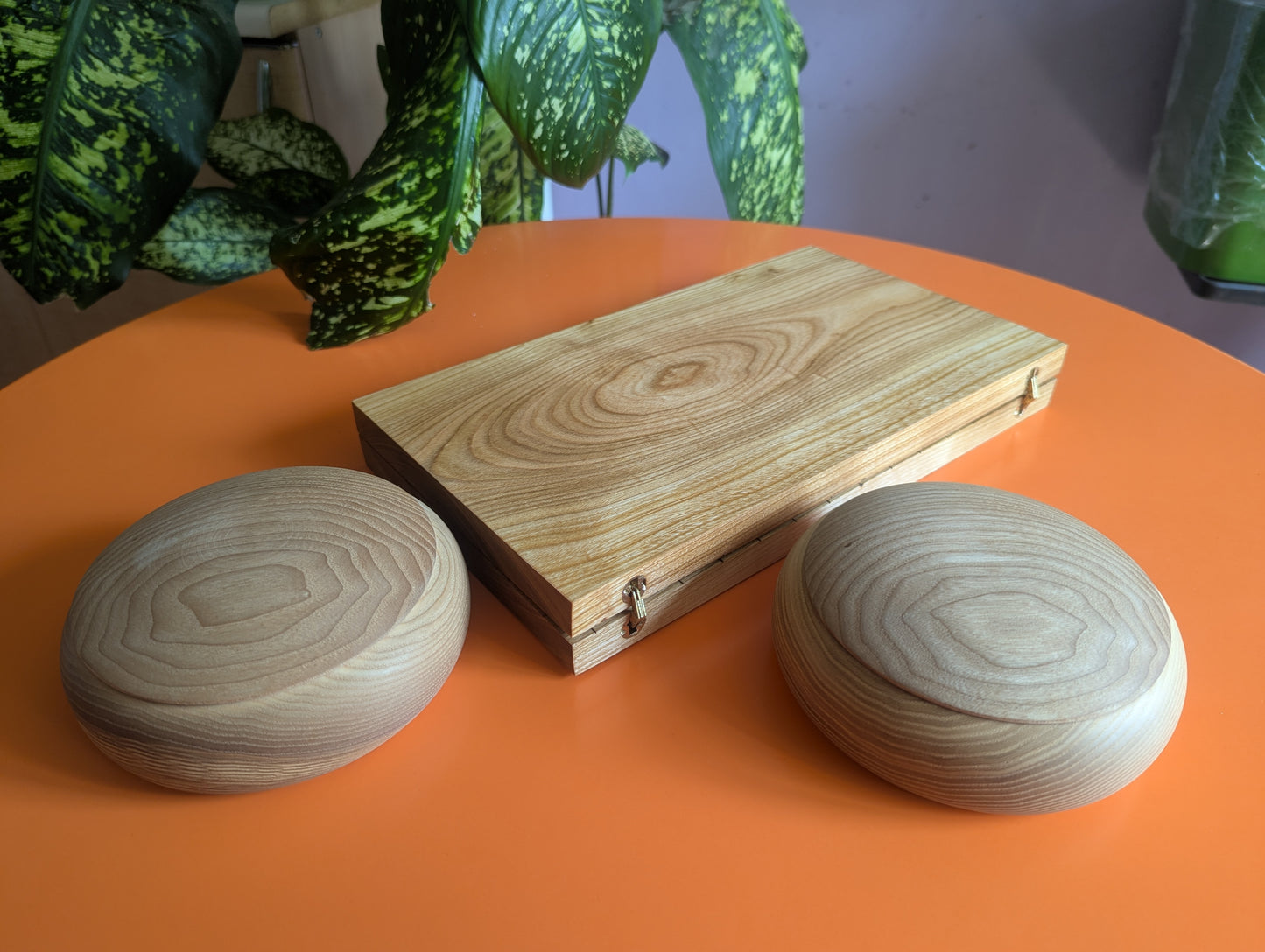 Renju wooden game set. Foldable thin sweet cherry wood  15x15 Goban. Gomoku. Game Go set