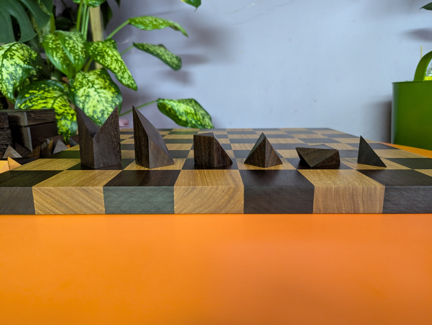 Cubic Chess Set by Charles O. Perry. Handmade wooden reproduction
