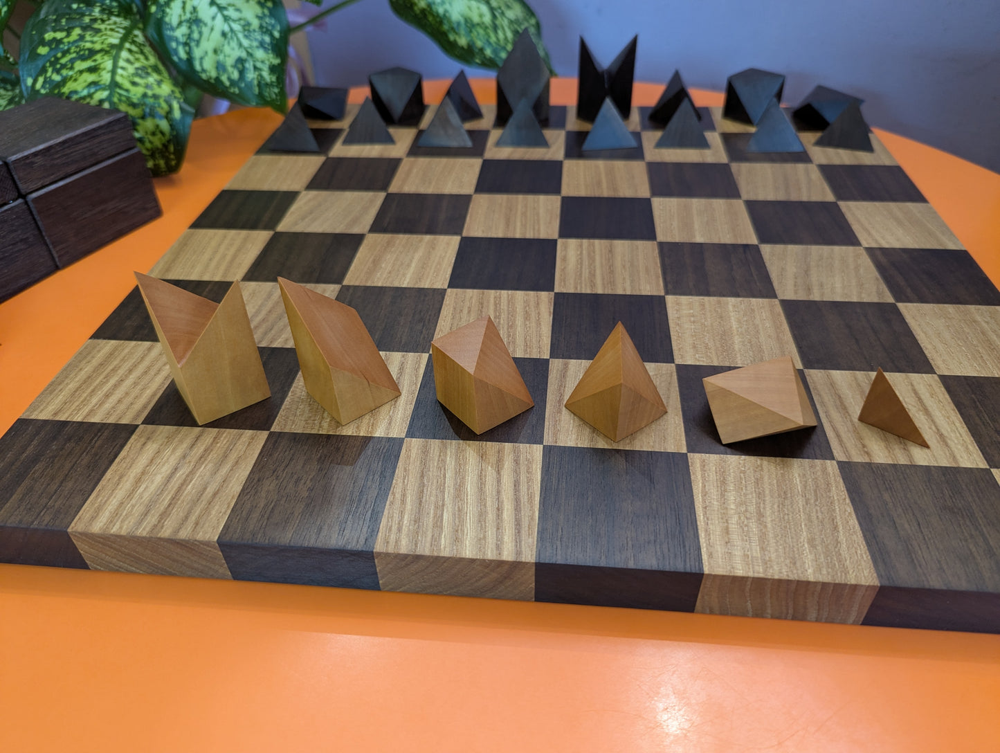 Cubic Chess Set by Charles O. Perry. Handmade wooden reproduction