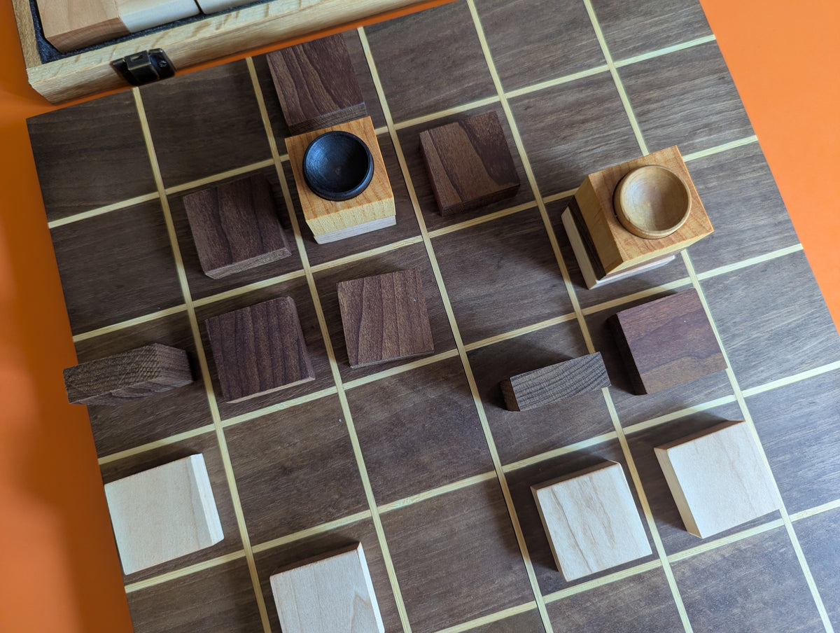 Foldable wooden Tak game set. 14" Walnut wood board