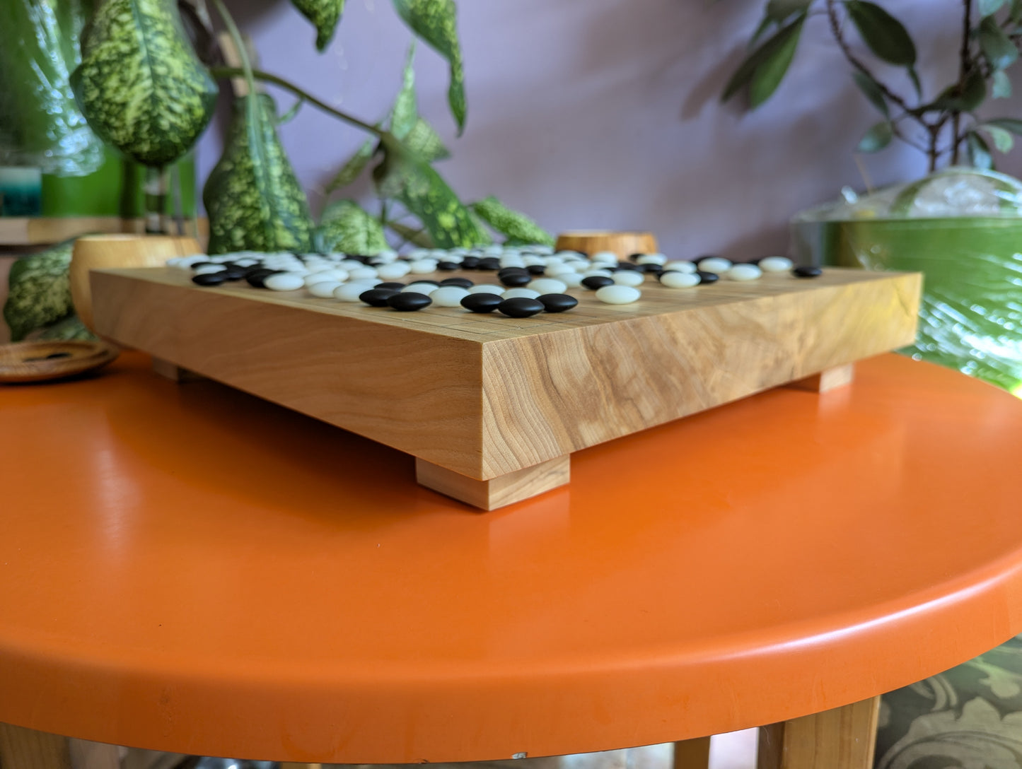 Full Goban solid wood hand carved 19x19 game Go board. Hardwood board