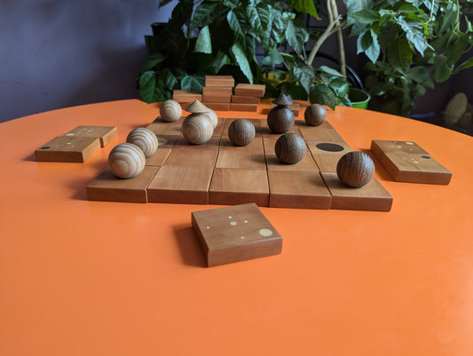 Onitama wooden game set. Pear wood tiles. Martial arts game.