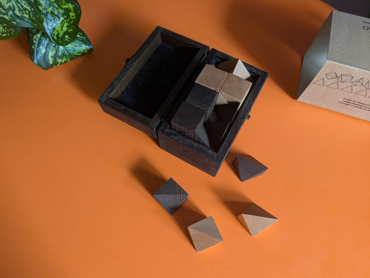 Cubic Chess Set by Charles O. Perry. Handmade wooden reproduction