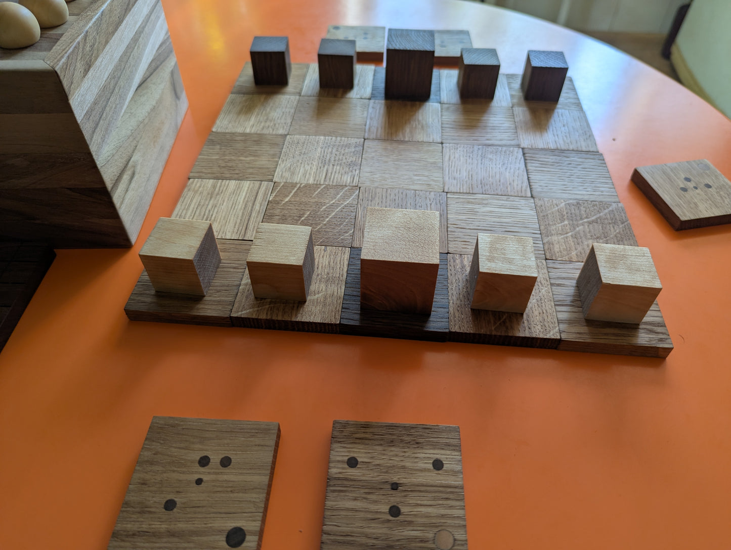 Cubic Onitama wooden game set. Hardwood wood tiles. Martial arts game.
