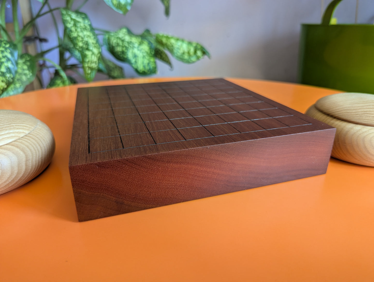 Redwood 9x9 game Go set. Hand carved solid wood Goban.