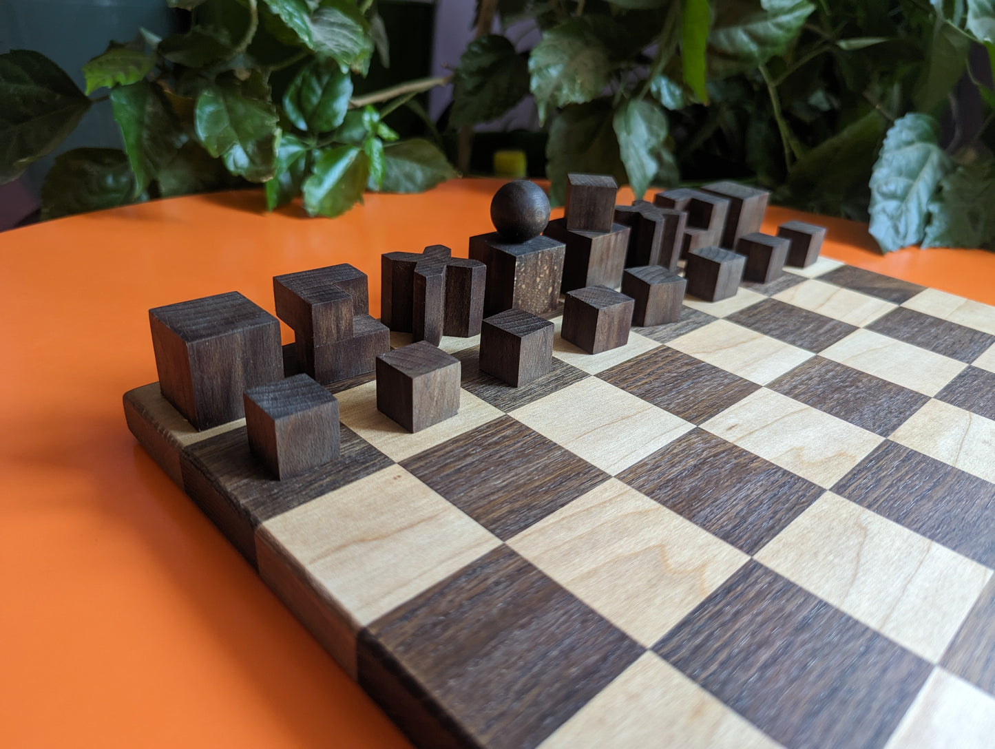 Handmade wood Bauhaus chess set. Oak&maple wood.