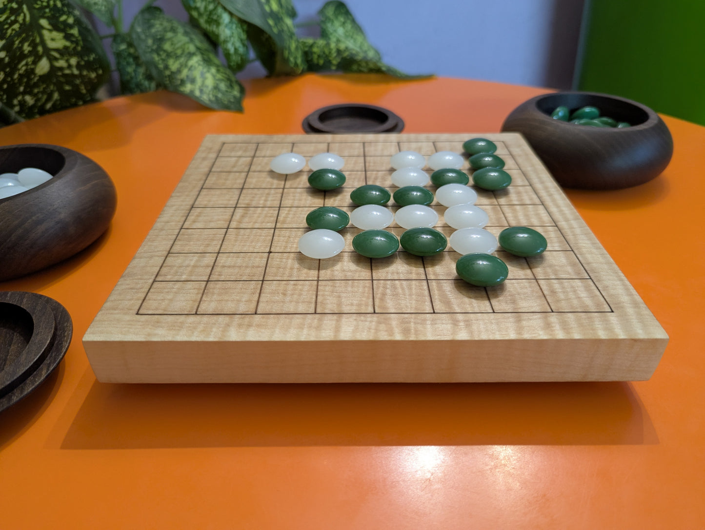Solid maple 9x9 Goban with wave grain wood. Hand carved game Go board.
