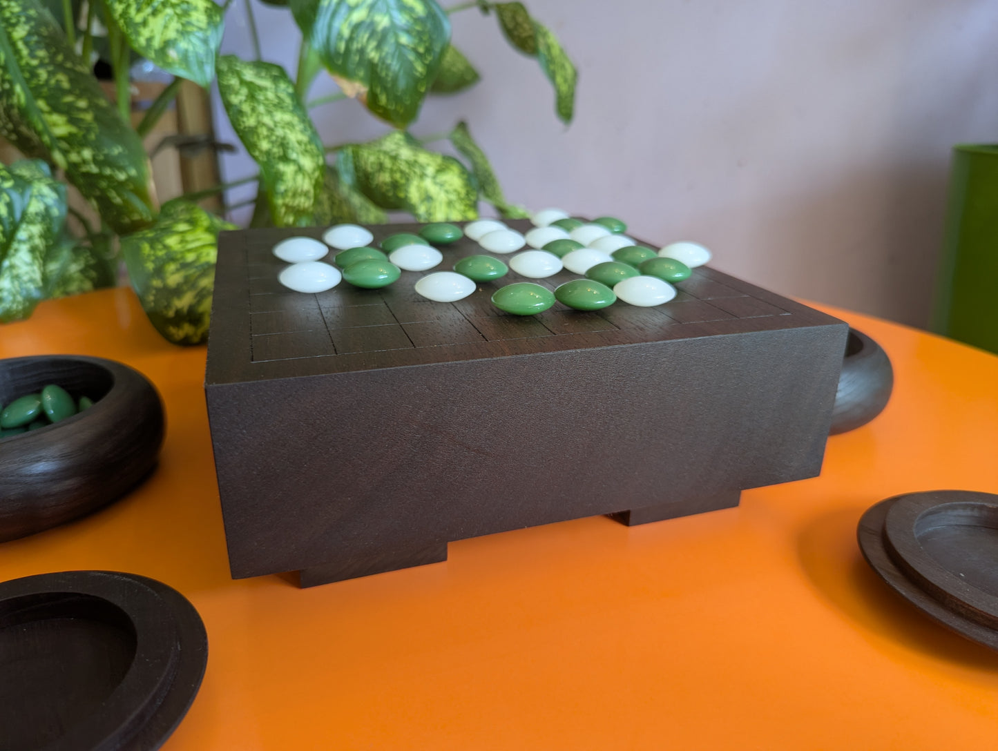 Black walnut 9x9 Goban. 3.4" hand carved game Go board