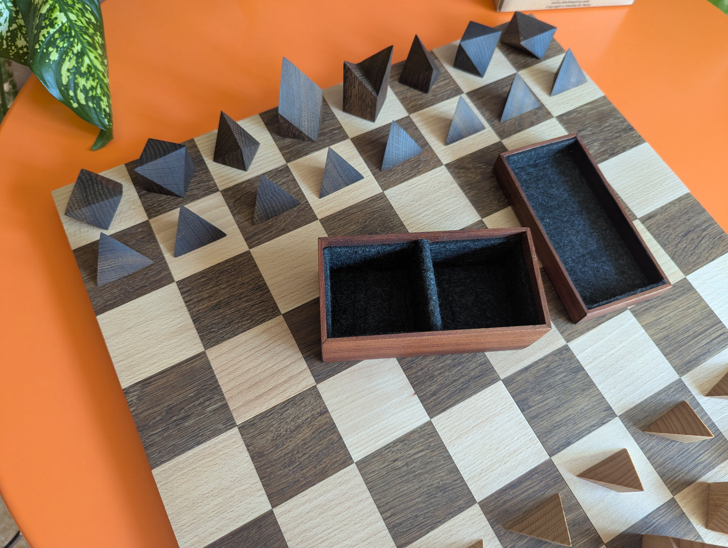 Cubic Chess Set by Charles O. Perry. Handmade wooden reproduction