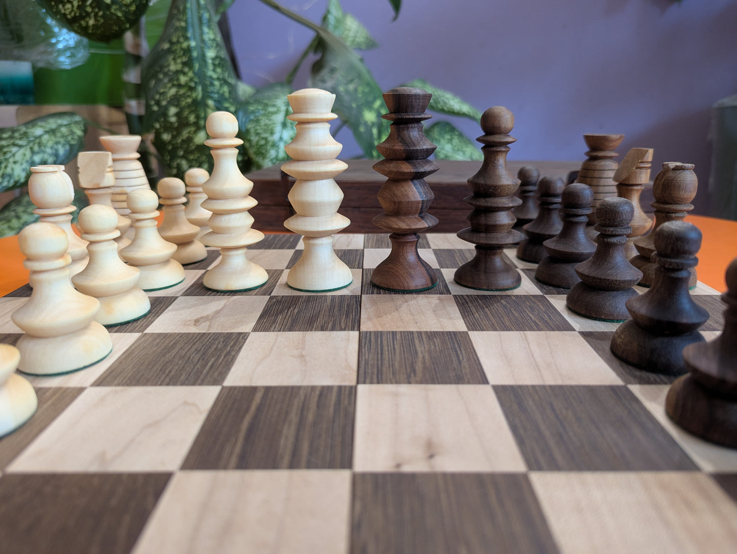 Early English Chess Set. Handmade. Walnut & Maple wood