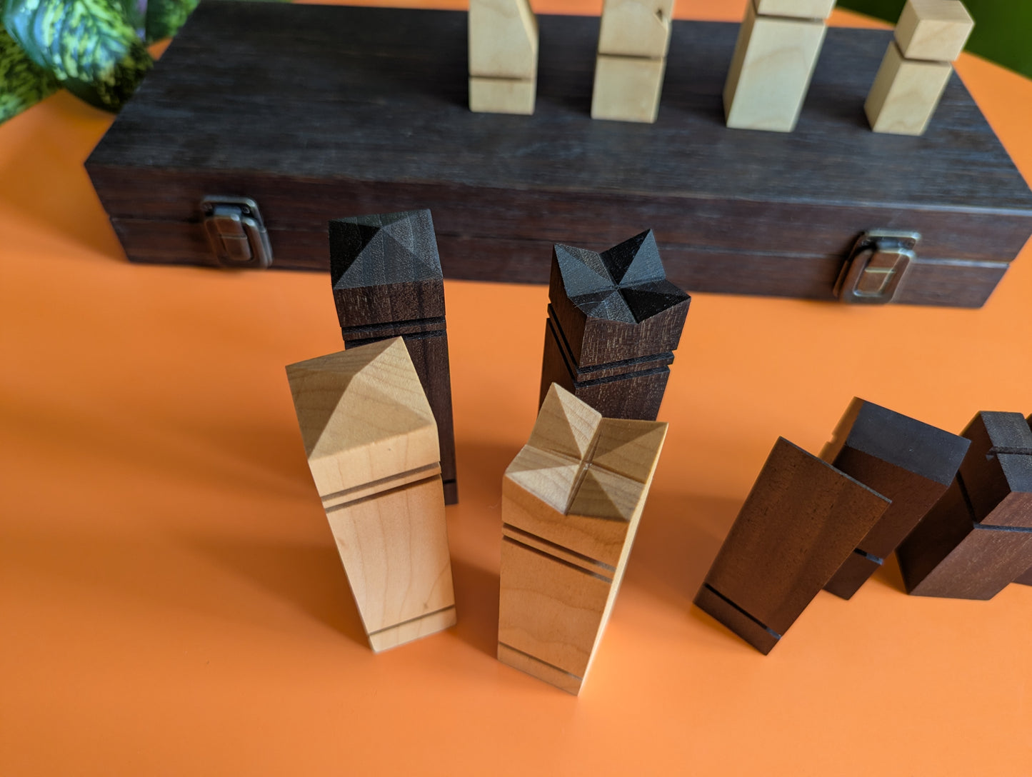 Mid-Century Modern Chess Set. Handmade wooden chess