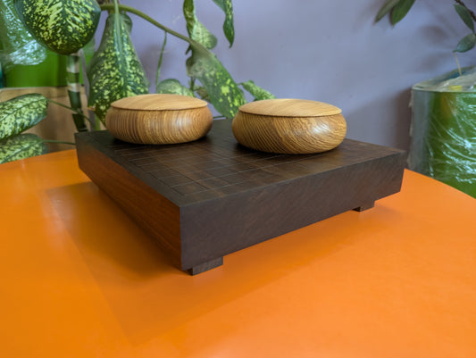 13x13 solid Walnut game Go board. Hand carved lines