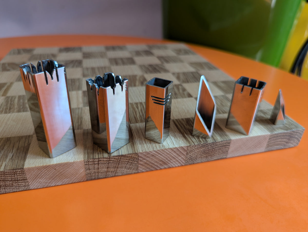2.3" King Handmade Stainless Steel Chess Set. Square vs Round
