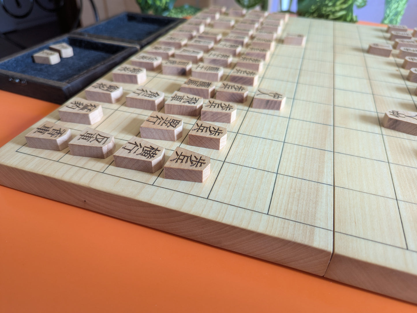 Foldable Chu Shogi game set. Handmade solid walnut Middle Shogi with thick maple pieces