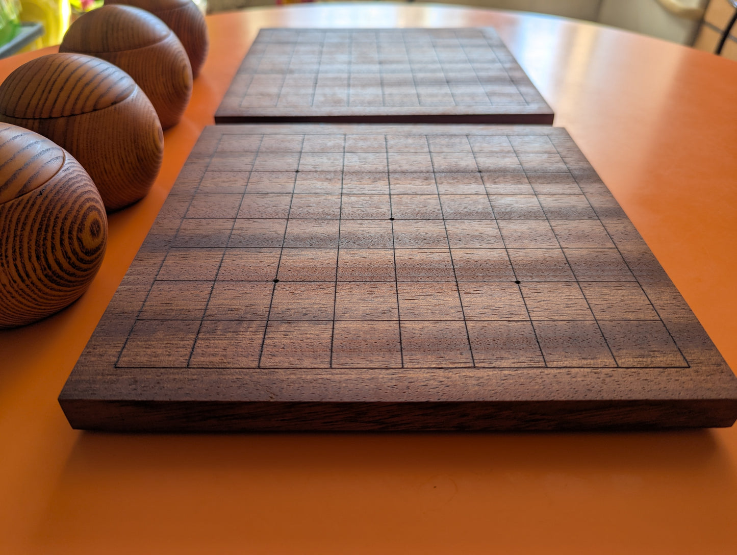 Mahogany wood 9x9 game Go set. Hand carved solid wood Goban.