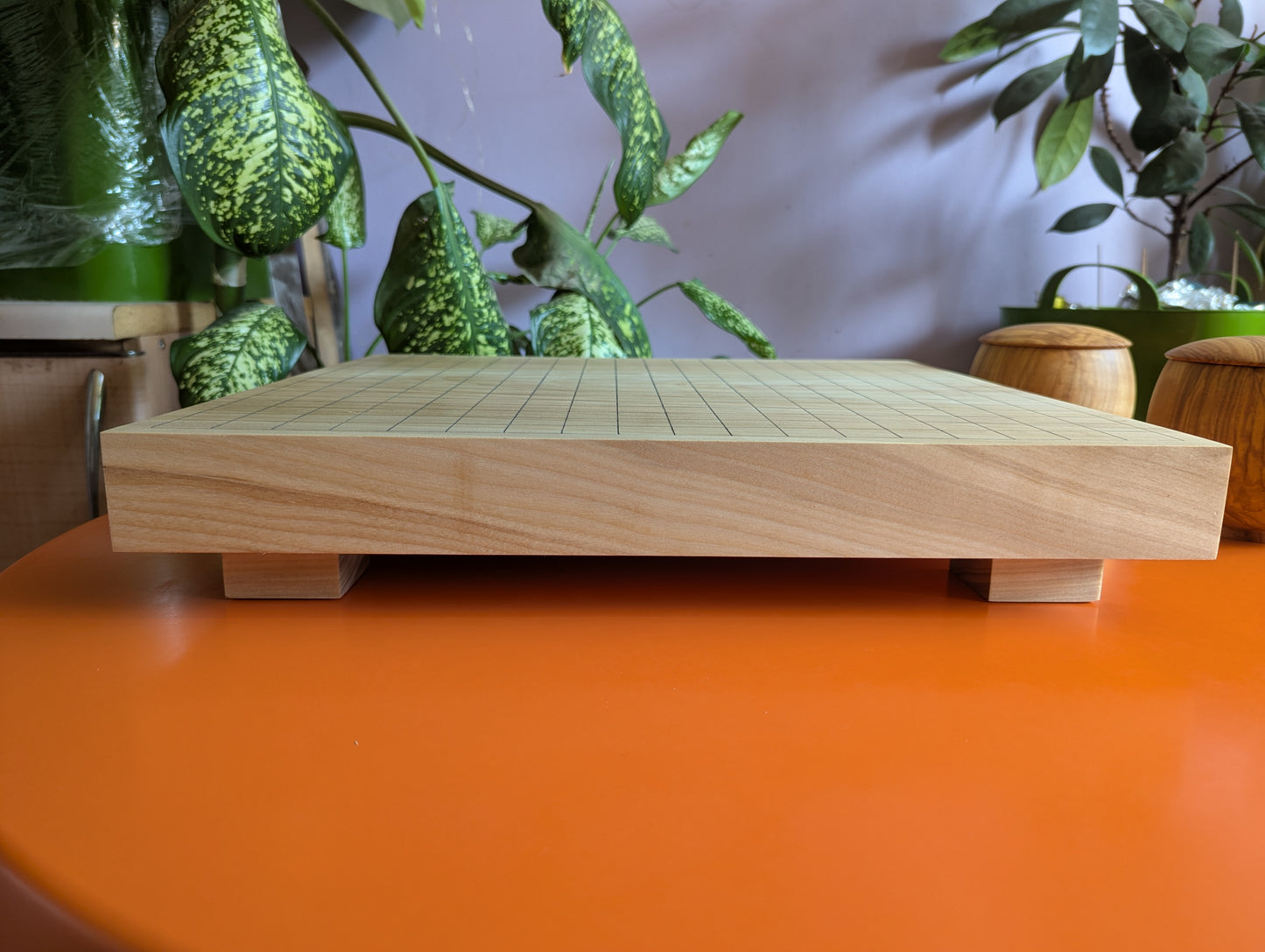 Full Goban solid wood hand carved 19x19 game Go board. Hardwood board