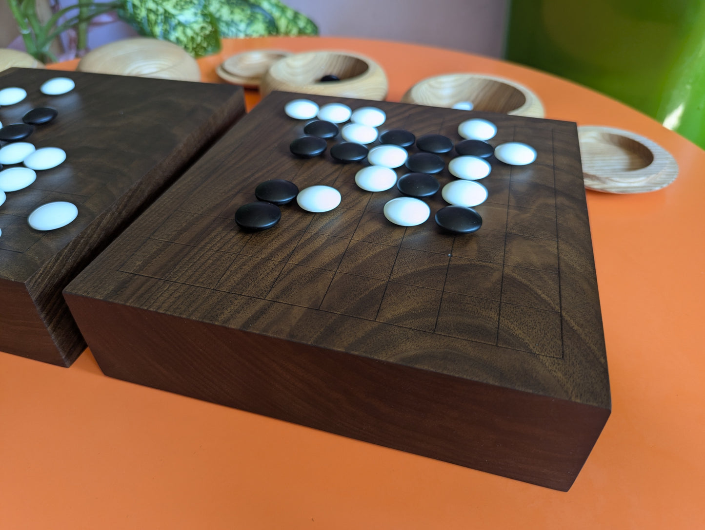 Solid walnut 9x9 Goban. Legless Hand carved game Go board