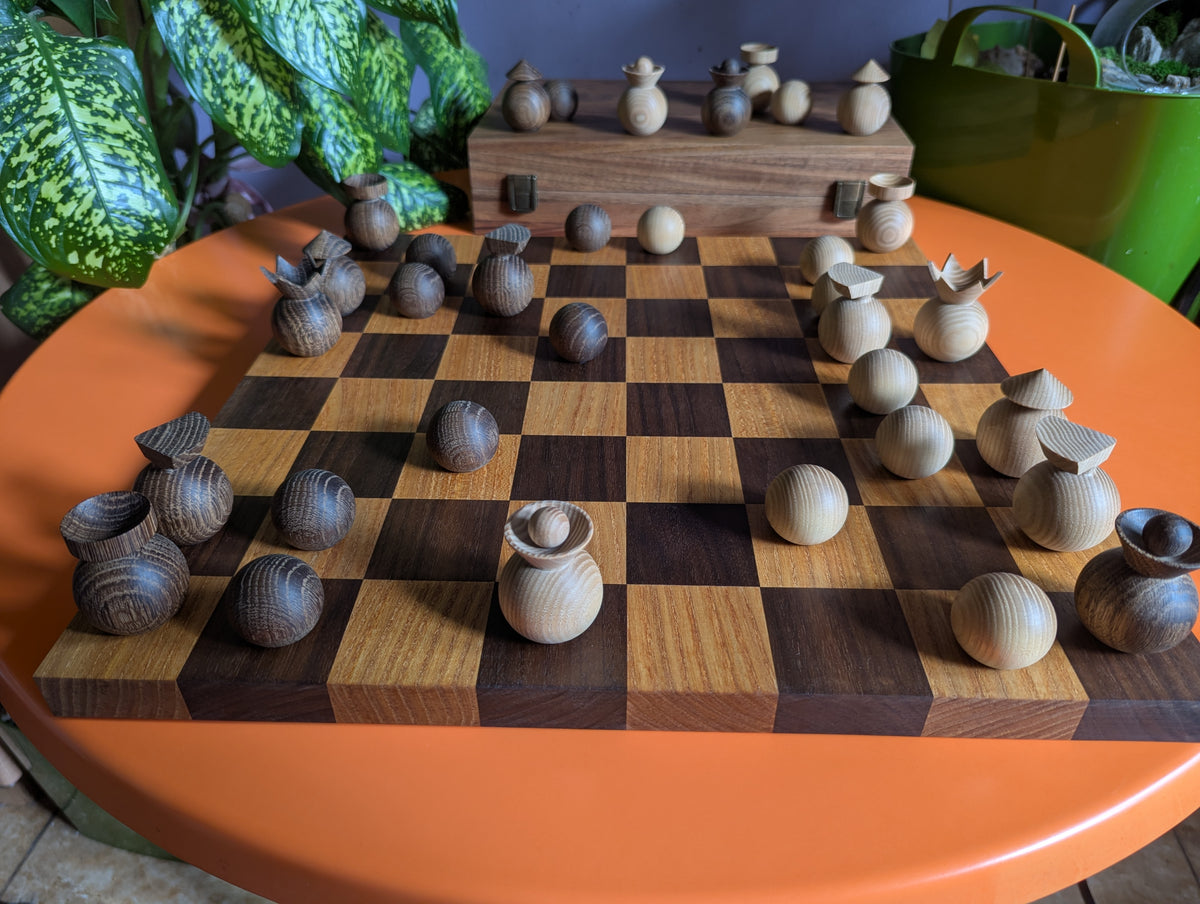 Modern minimalist chess set, 2022, Ukraine. Handmade wooden chess