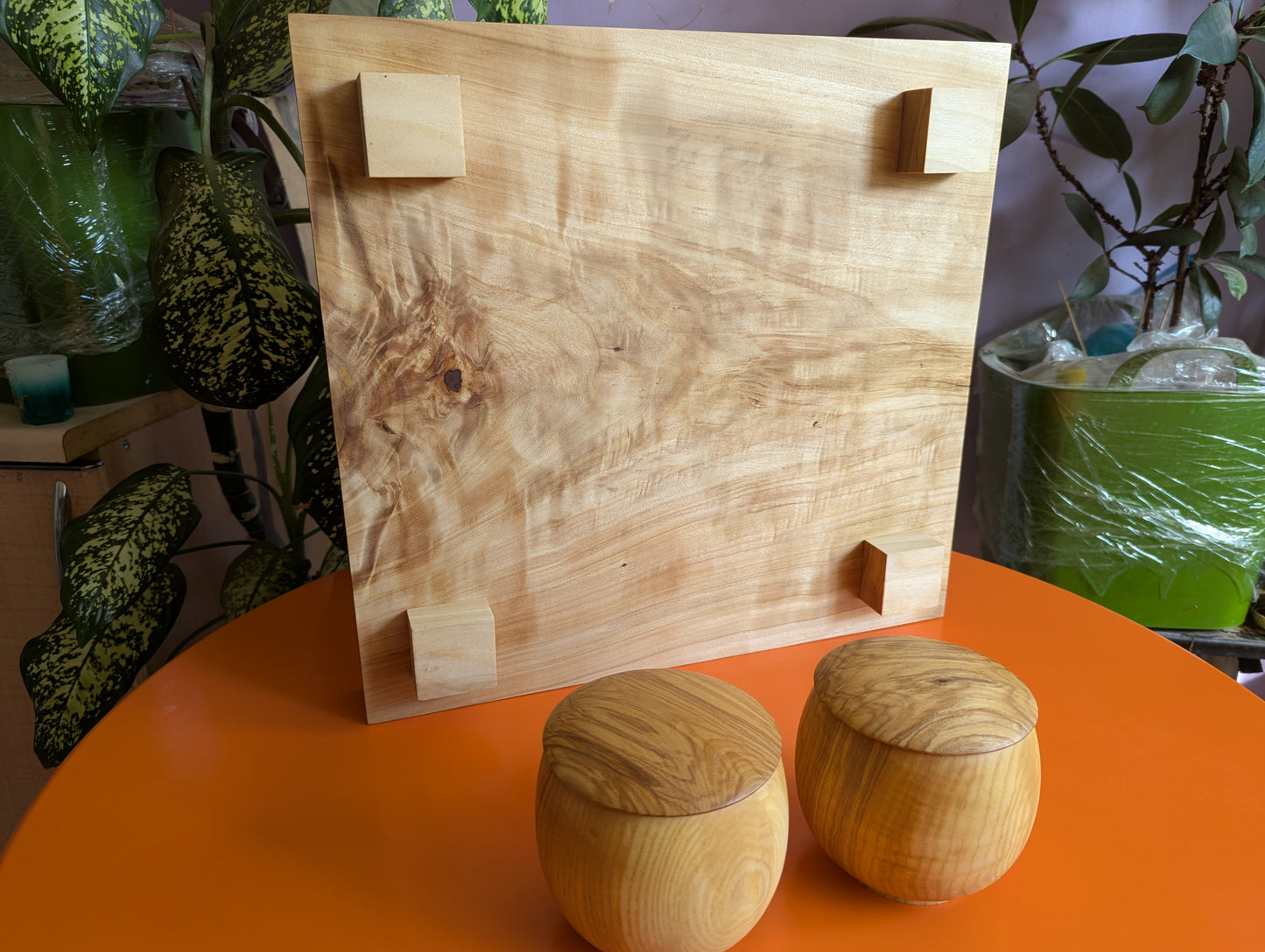 Full Goban solid wood hand carved 19x19 game Go board. Hardwood board