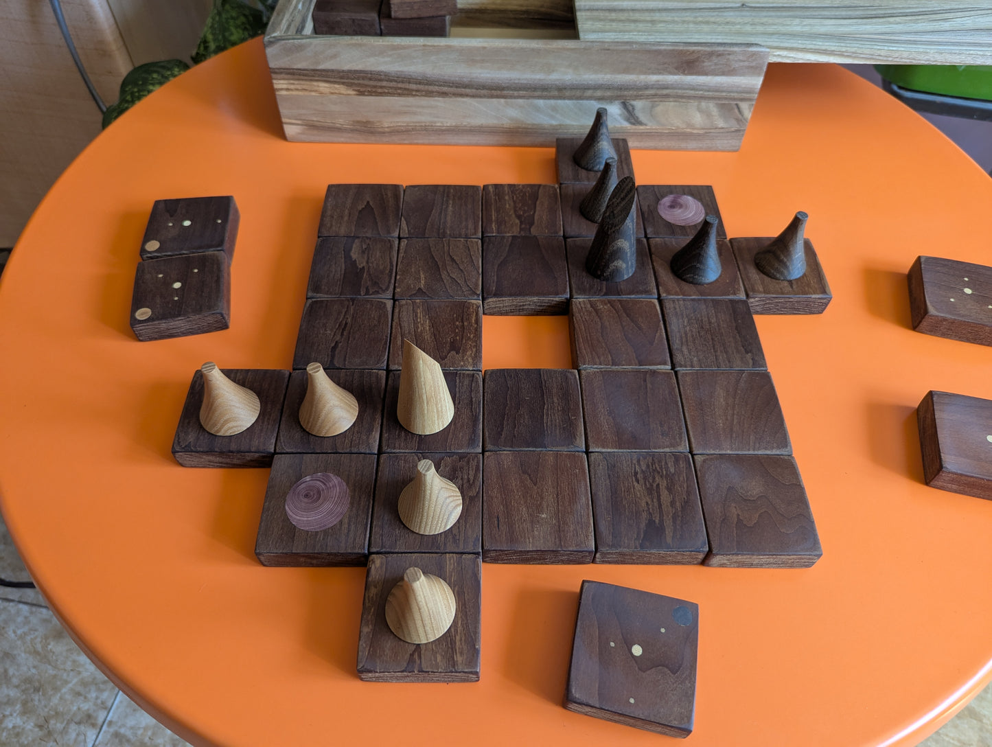 Onitama wooden game set. Hardwood wood tiles. Martial arts game.
