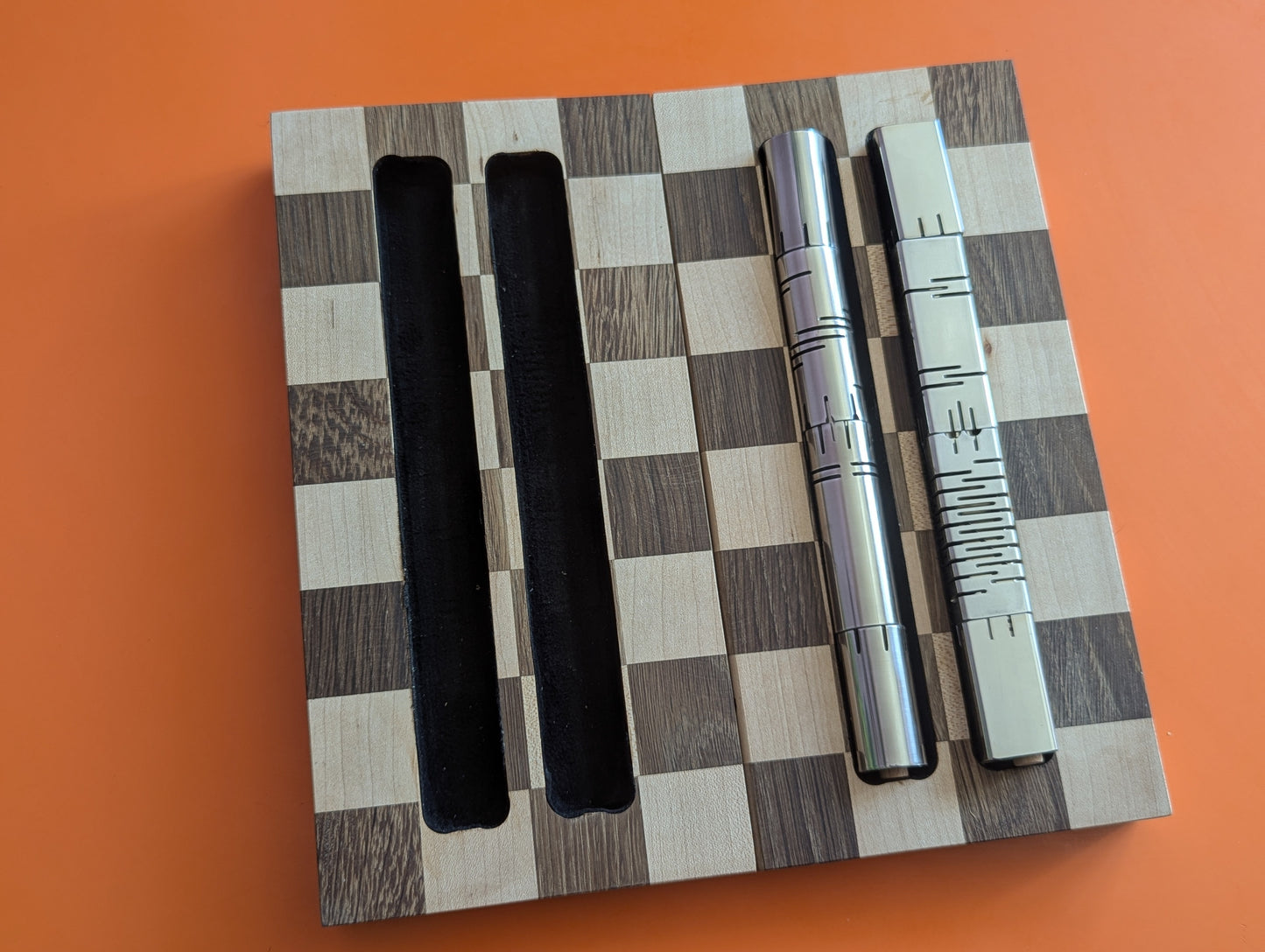 Compact Foldable Stainless Steel Chess Set with Wooden Chessboard/box. Handmade.