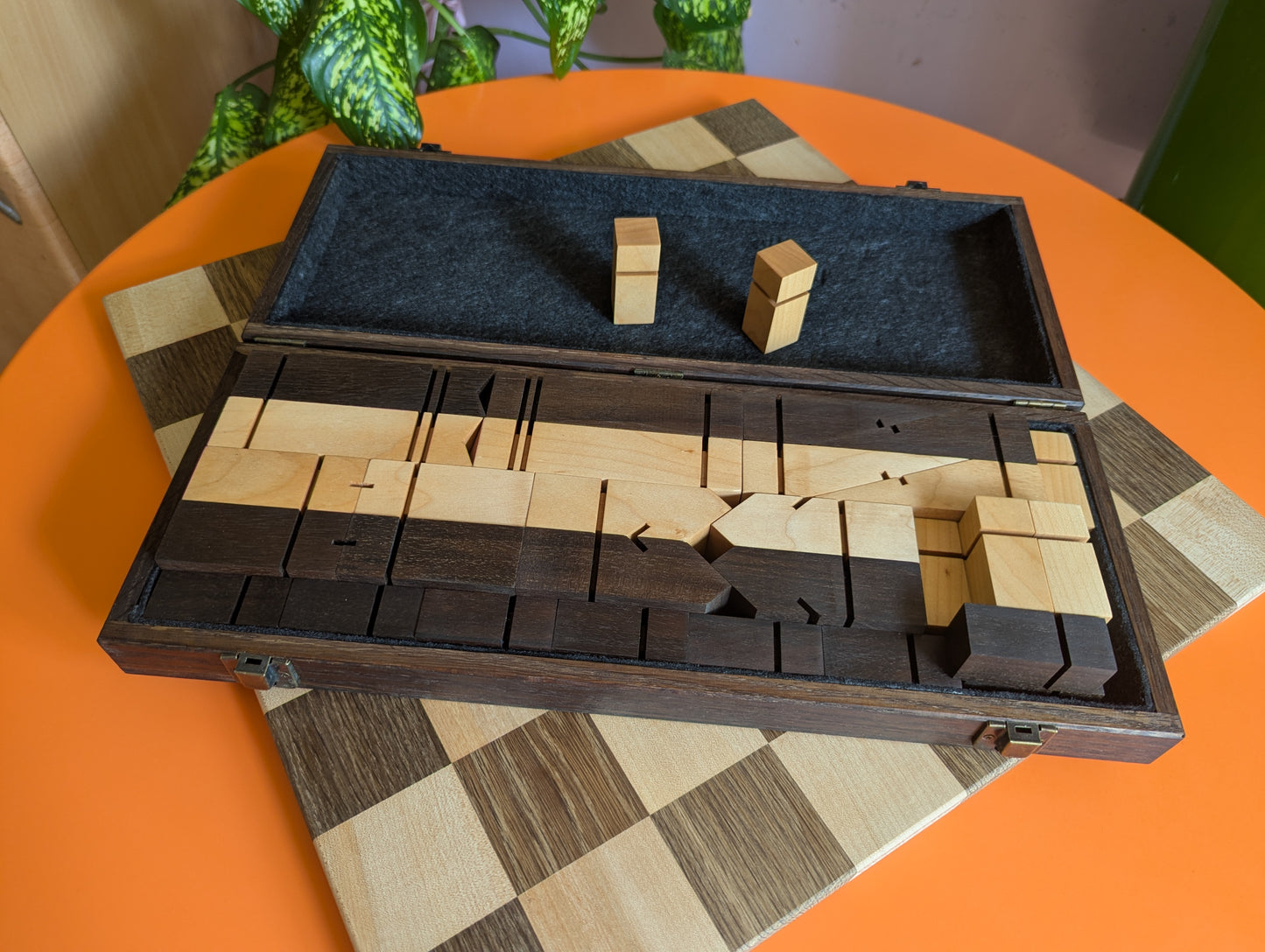 Mid-Century Modern Chess Set. Handmade wooden chess