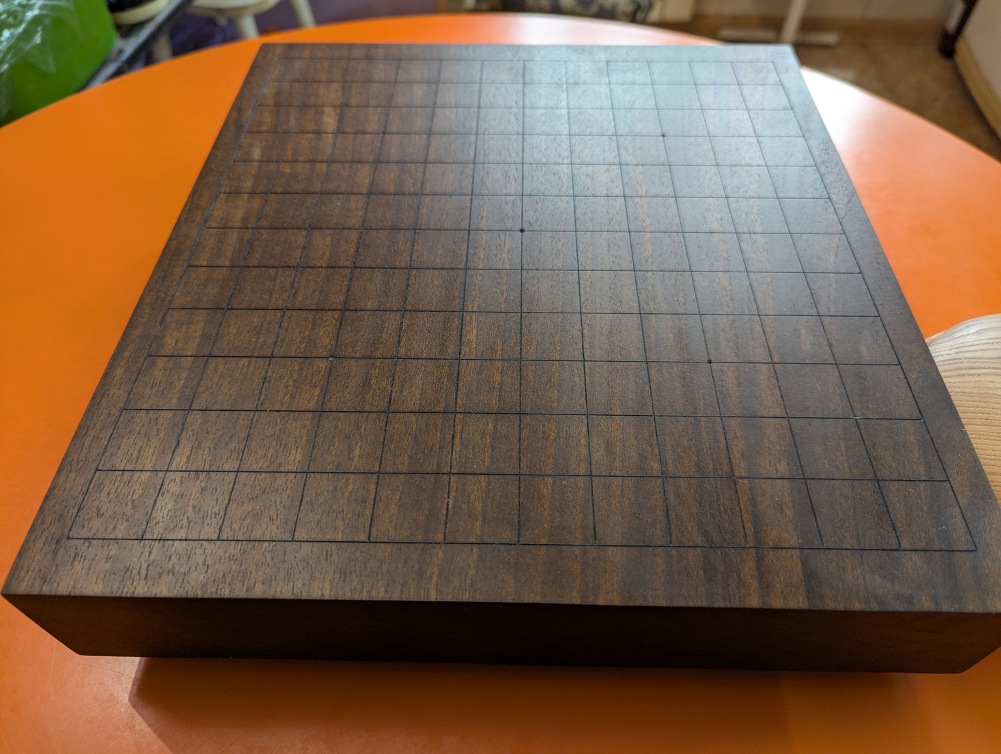 13x13 solid Walnut game Go board. Hand carved lines