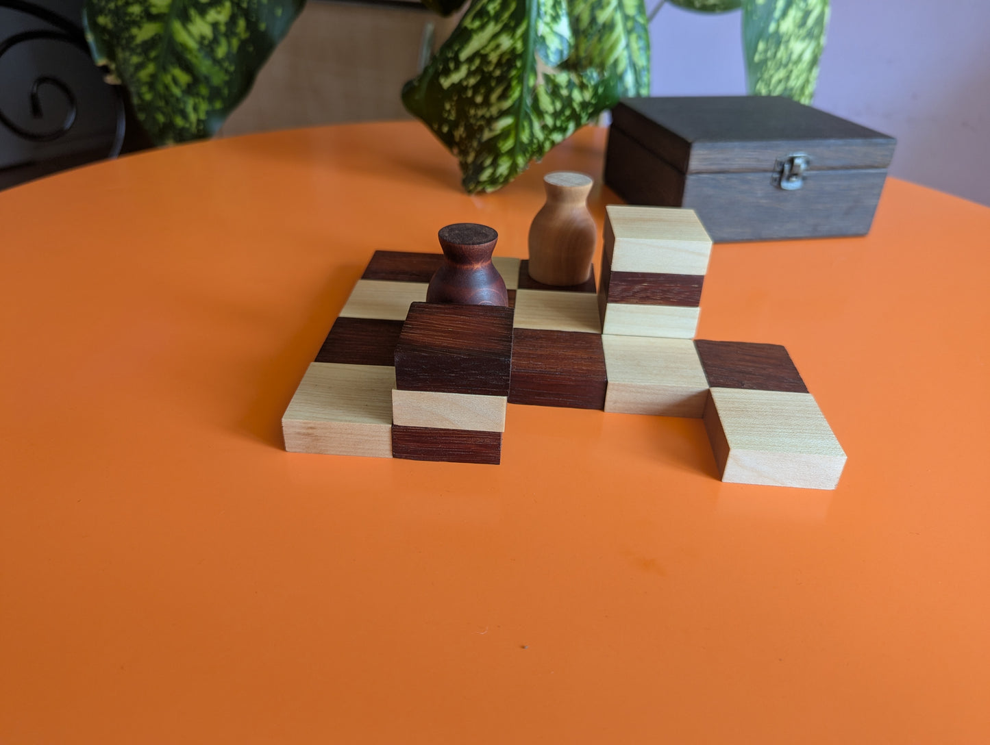 Handmade Wooden Volterra game set. Sucupira wood and Maple wood.