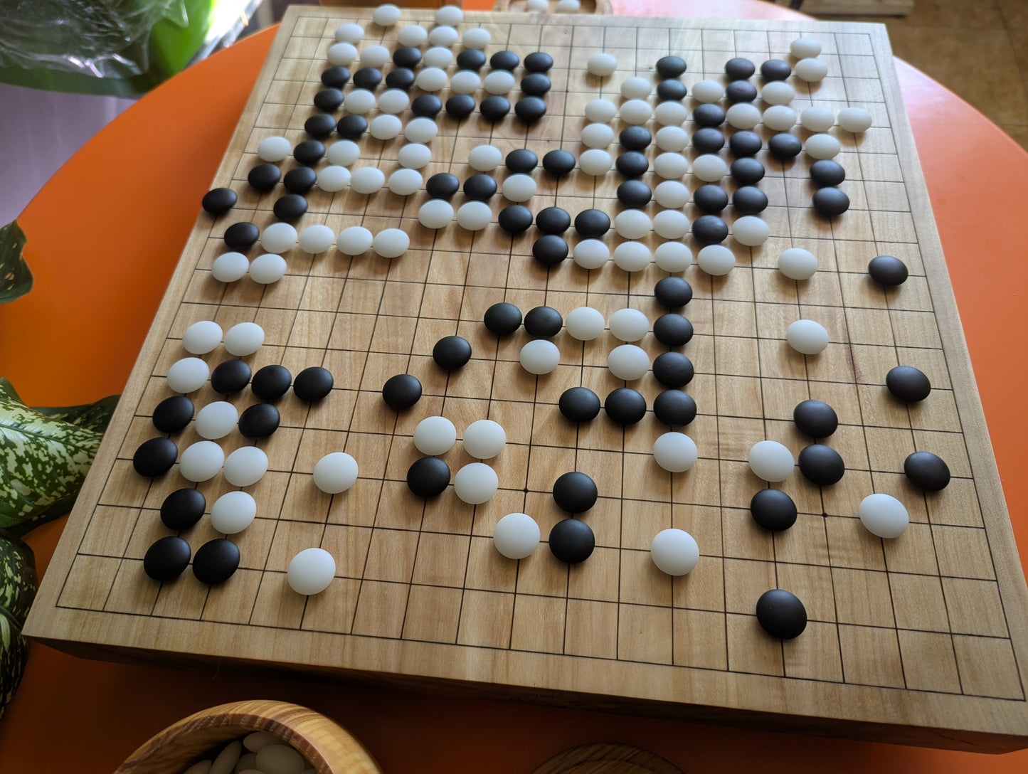 Full Goban solid wood hand carved 19x19 game Go board. Hardwood board