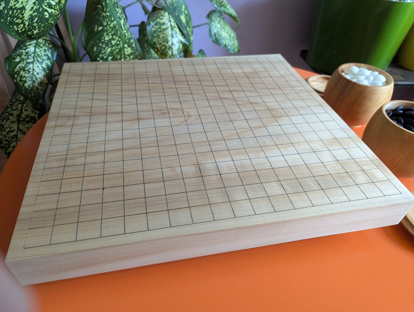 Full Goban solid wood hand carved 19x19 game Go board. Hardwood board