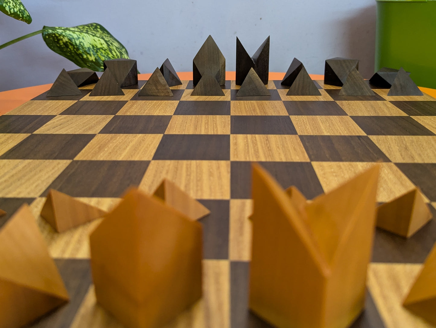 Cubic Chess Set by Charles O. Perry. Handmade wooden reproduction