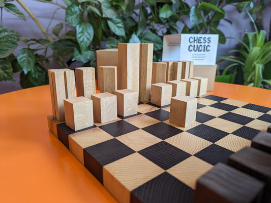 Puzzle Cubic Chess Set. Wooden handmade Modern chess