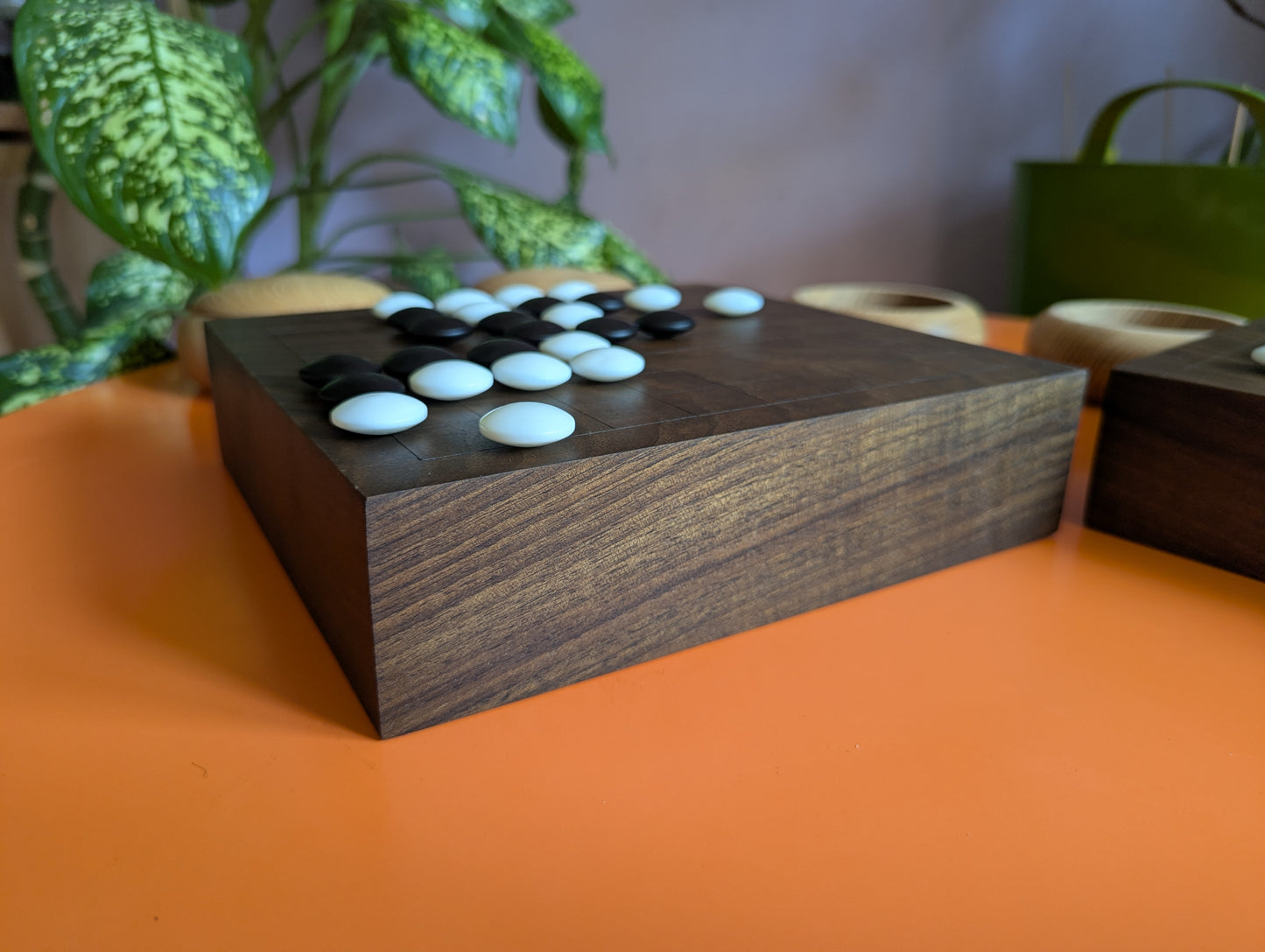 Solid walnut 9x9 Goban. Legless Hand carved game Go board