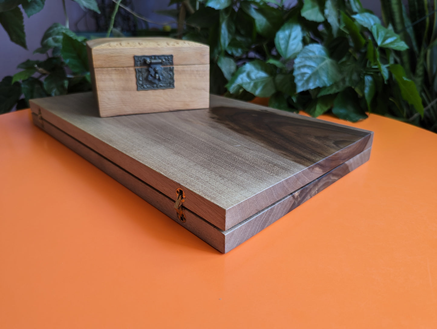 Foldable Chu Shogi game set. Handmade solid light walnut Middle Shogi with thick maple pieces