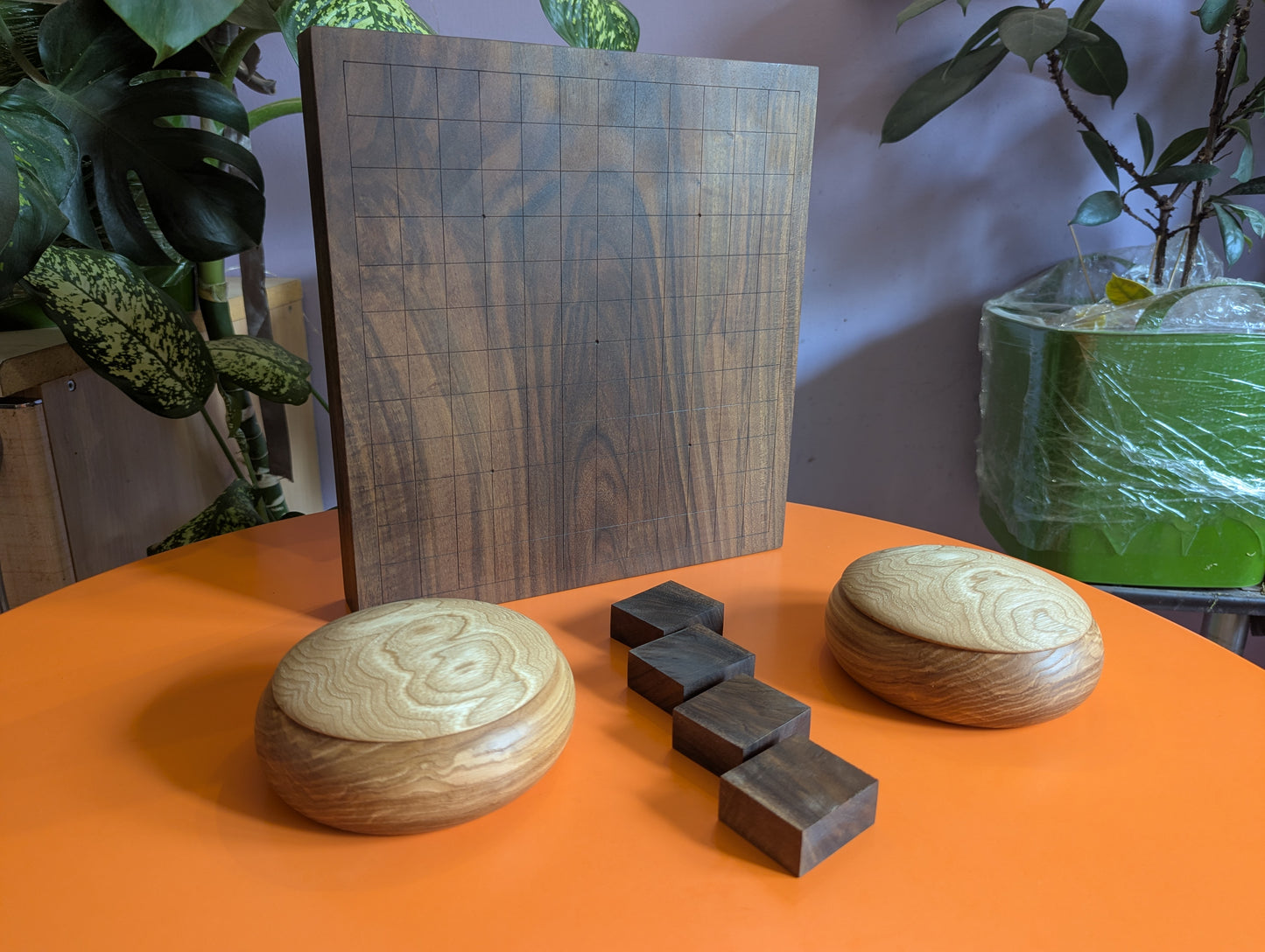 Reversible 13x13 & 9x9 solid walnut game Go set